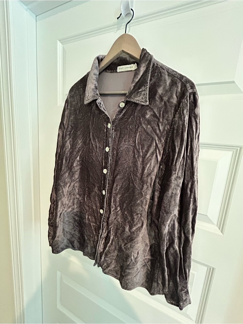 Cut Loose Velvet Button Up Blouse Gray Size M